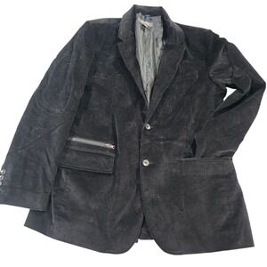 Kenneth Cole Reaction Corduroy Blazer Jacket Mens Black XL/44 Notch Lapel Preppy